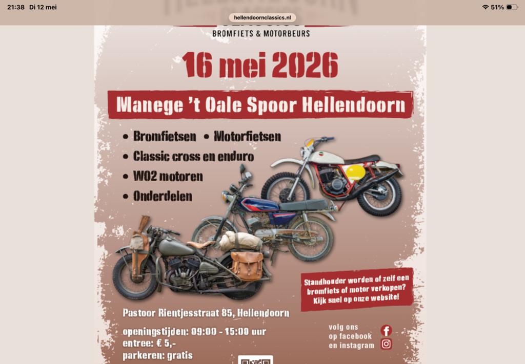 AS. ZATERDAG 16 MEI OLDTIMER BROMFIETS BEURS TE HELLENDOORN, Fietsen en Brommers, Brommeronderdelen | Oldtimers, Ophalen of Verzenden