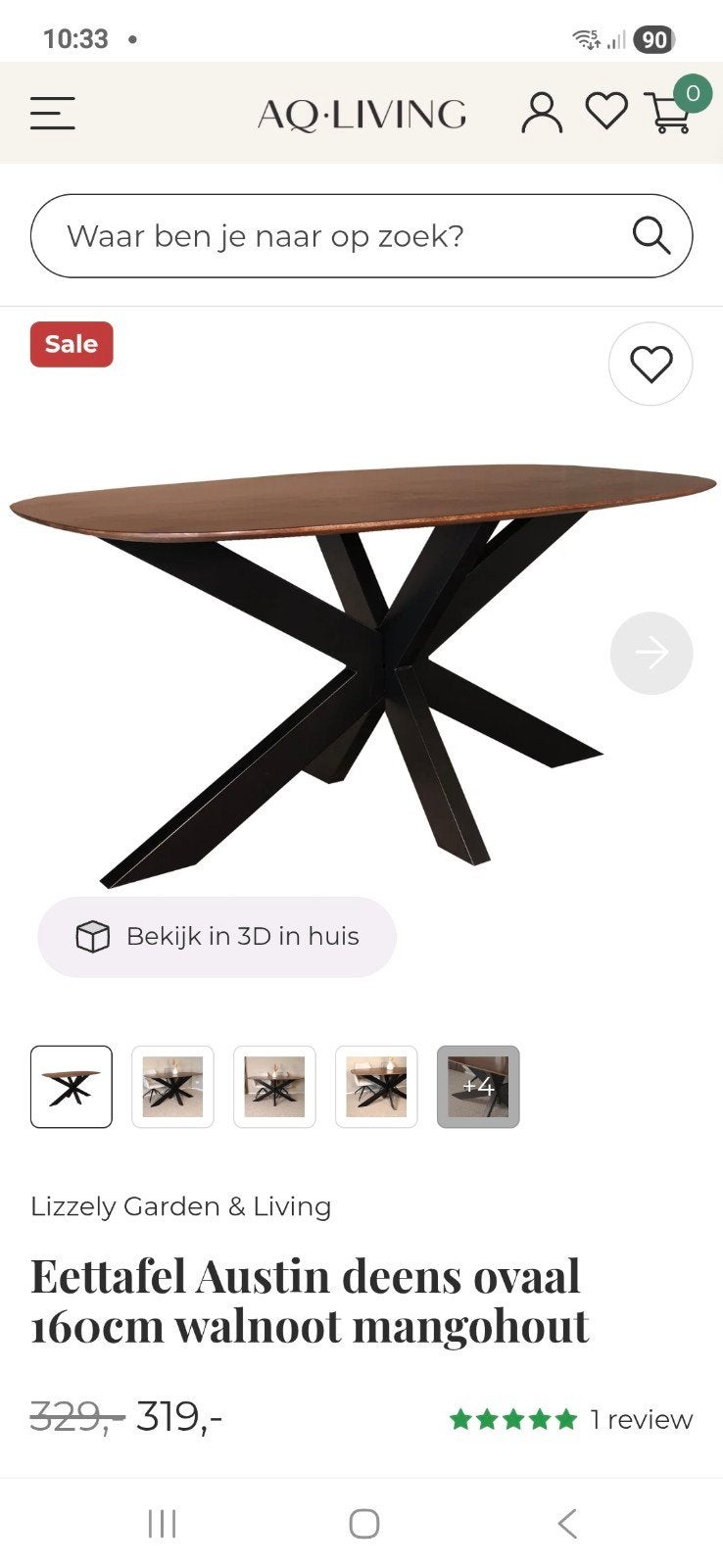 Eettafel Austin deens ovaal 160cm walnoot mangohout, Nieuw, 150 tot 200 cm, Ovaal, 50 tot 100 cm
