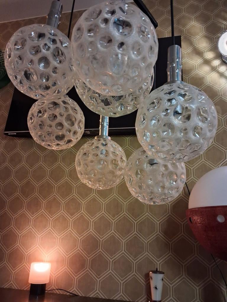 Vintage Cascade space-age lamp 7 XL glasbollen 1950, Antiek en Kunst, Antiek | Lampen, Ophalen of Verzenden