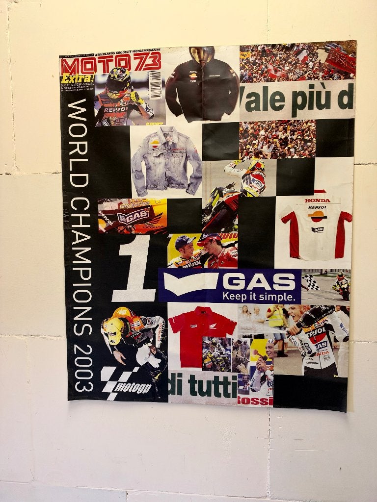 MotoGP Valentino Rossi Wereldkampioen 2003 Banner – Zeildoek, Overige merken, Gebruikt, Ophalen of Verzenden, Groter dan 1:32