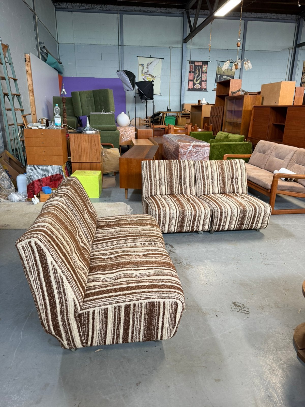 Vintage bank modulair elementen fauteuil gestreept, Ophalen, F, Gebruikt, G