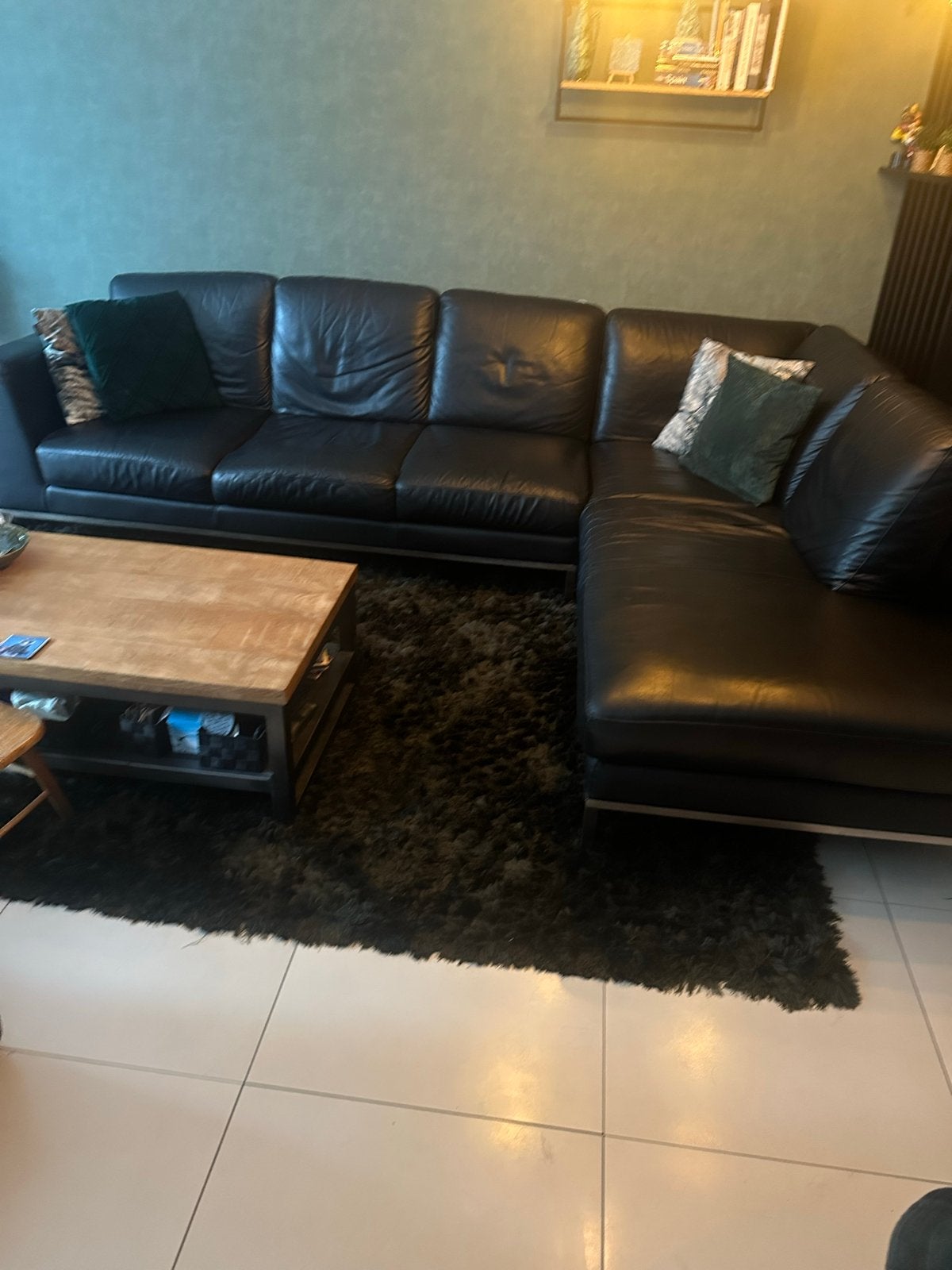 Goedkope Zwarte leren hoekbank van ItalSofa nu ophalen!, Ophalen, 250 tot 300 cm, Gebruikt, Hoekbank
