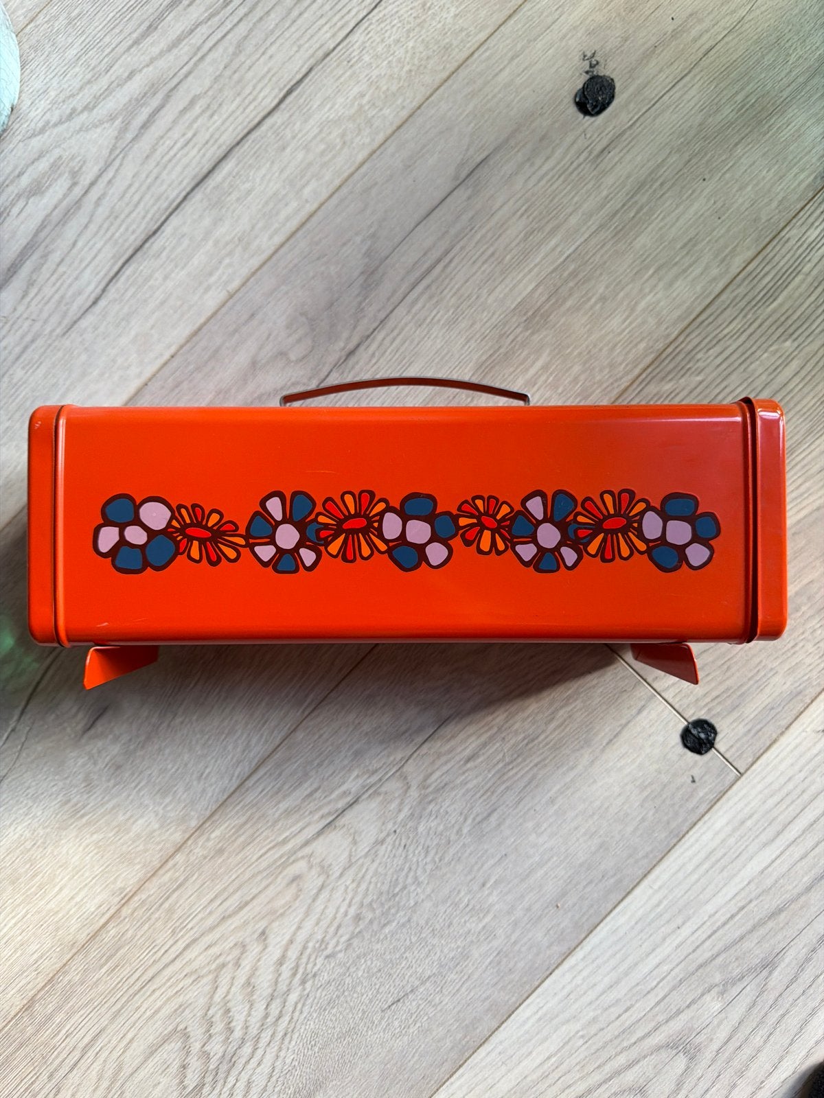 Vintage Peperkoek Blik Oranje met Bloemenpatroon, Ophalen