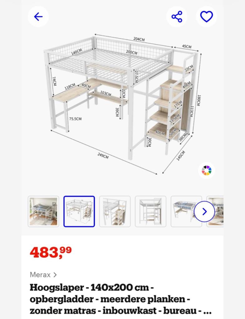 Hoogslaper zgan, Huis en Inrichting, Slaapkamer | Stapelbedden en Hoogslapers, Ophalen, Hoogslaper, 140 cm, Zo goed als nieuw