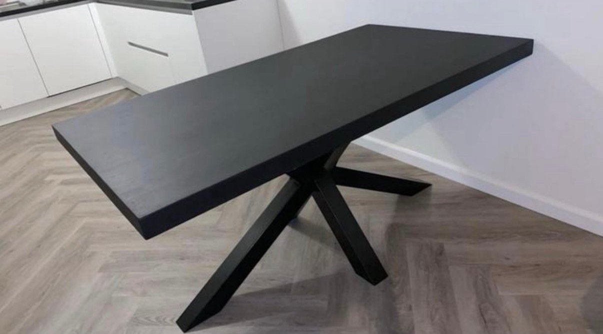Prachtige zwarte robuuste eettafel, Huis en Inrichting, Ophalen, Eikenhout, 200 cm of meer, 50 tot 100 cm