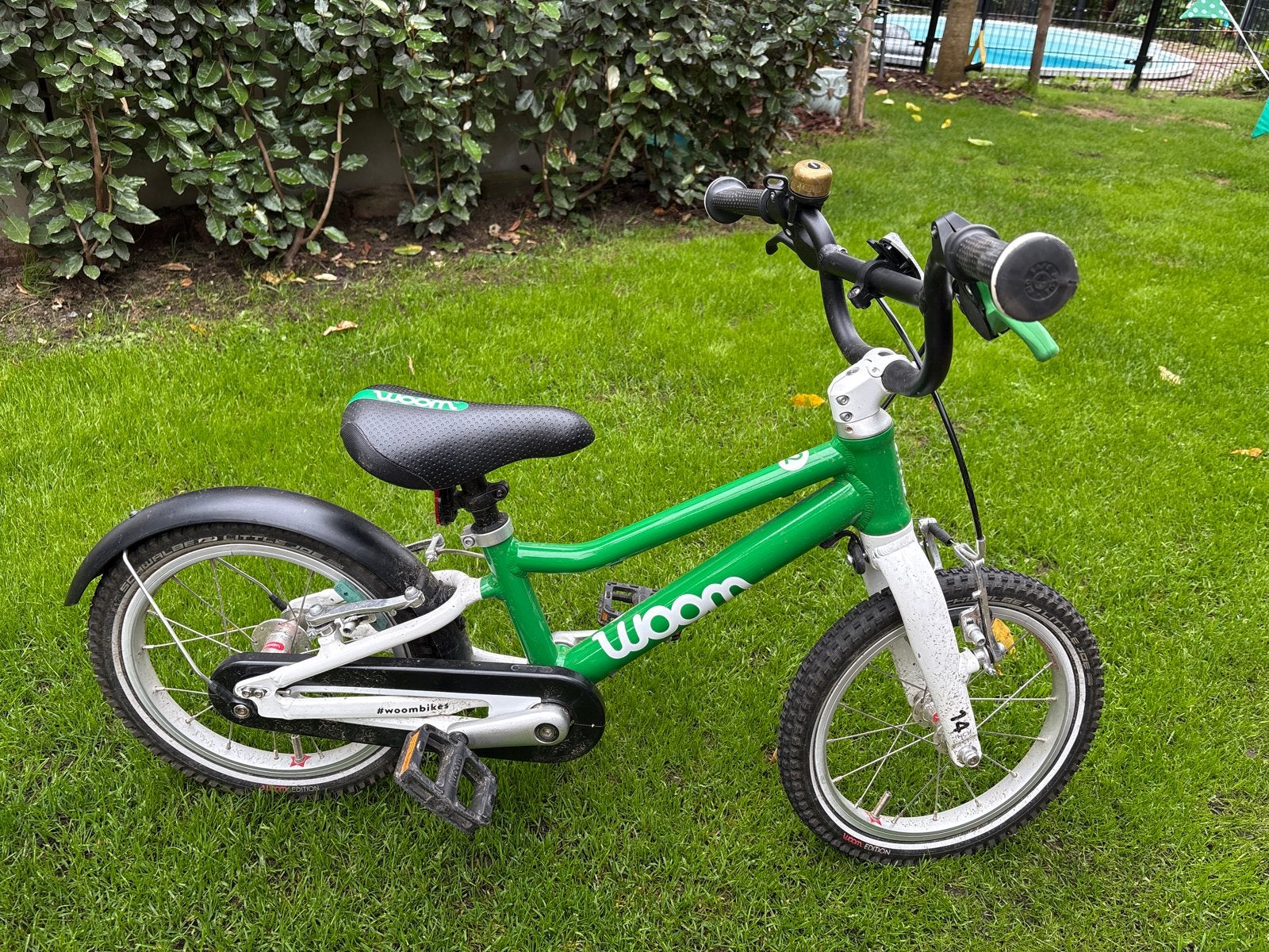 Woom 2 kinderfiets - Groen - 14 inch, Ophalen, Gebruikt, Velgrem, 16 tot 20 inch