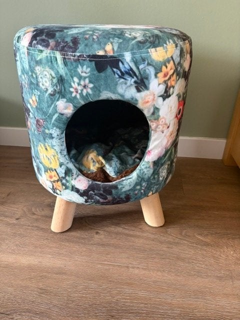 Luxe Velvet Kattenmand met Bloemenprint (Zo Goed Als Nieuw), Dieren en Toebehoren, Kattenmanden, Ophalen, Zo goed als nieuw, Overige