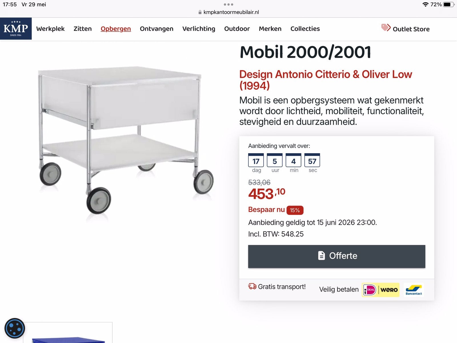 Kartell Kastje op wieltjes design Antonio Citterio, Ophalen, Zo goed als nieuw