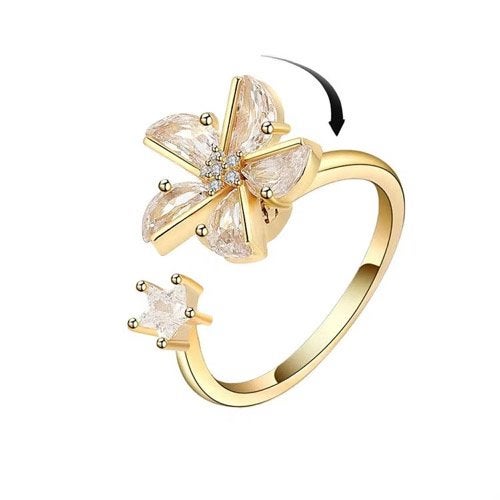 Gouden Fidget Spinner Ring met Kristallen Bloem, Met kristal, Overige materialen, Nieuw, Ophalen of Verzenden