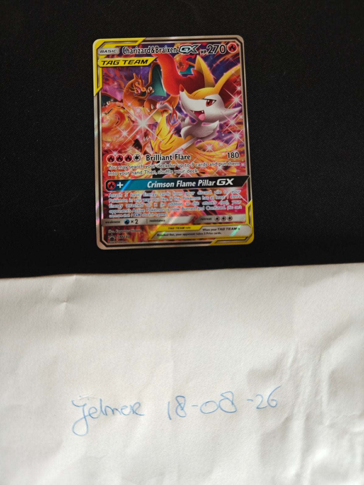 Pokémon Kaart: Charizard & Braixen GX TAG TEAM (270/236), Ophalen of Verzenden, Zo goed als nieuw, Losse kaart, Foil