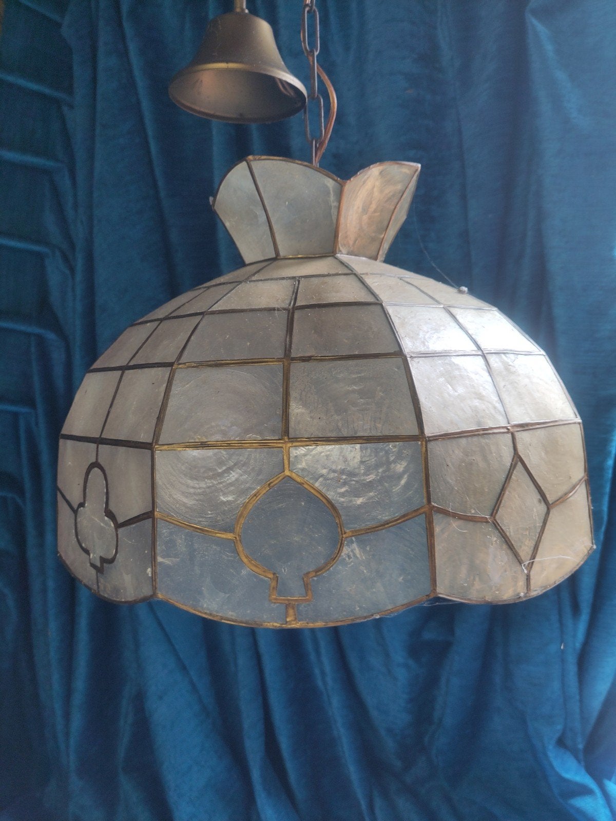 Vintage Capiz Schelpen Hanglamp met Speelkaart Symbolen, Antiek en Kunst, Ophalen of Verzenden