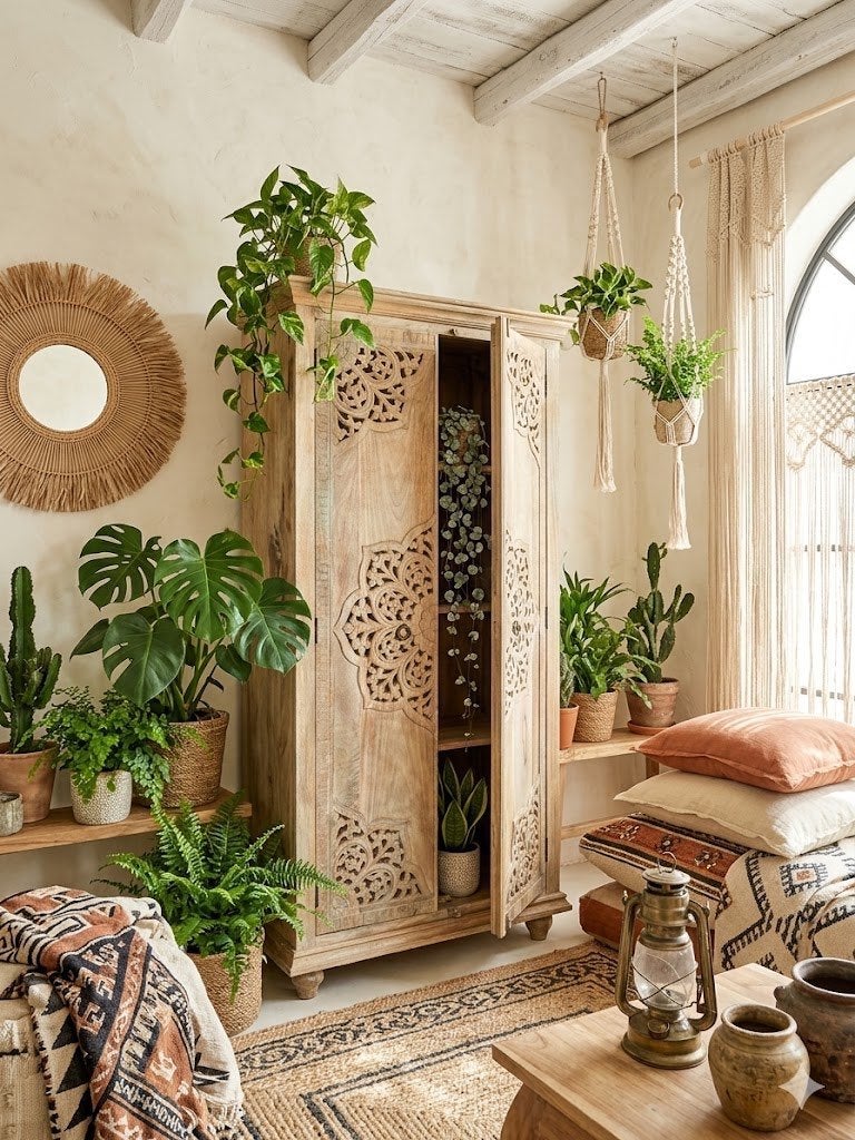 Handgesneden Kast uit India Uniek exemplaar Ibiza/Boho Nieuw, Met deur(en), Ibiza/Boho/Botanisch, Nieuw, 50 tot 100 cm