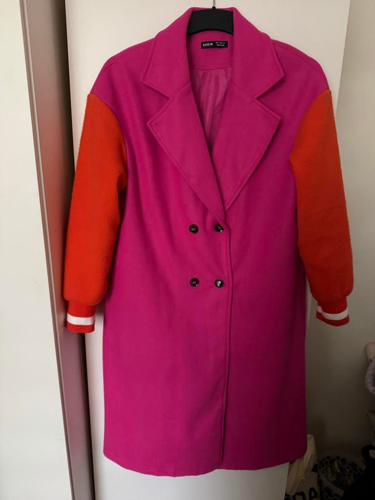 Shein roze jas met oranje mouwen - Maat S, Ophalen of Verzenden, Zo goed als nieuw, Maat 36 (S), Roze