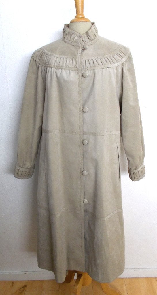 Mooie lichtbruine vintage suede lange jas! L, Verzenden, Zo goed als nieuw, Maat 42/44 (L), Overige kleuren