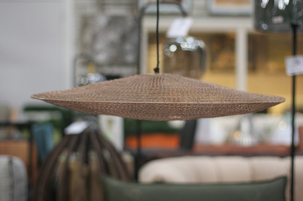 3 x platte ronde metalen open hanglamp beige taupe, Ophalen of Verzenden, Zo goed als nieuw, Metaal, E27 (groot)