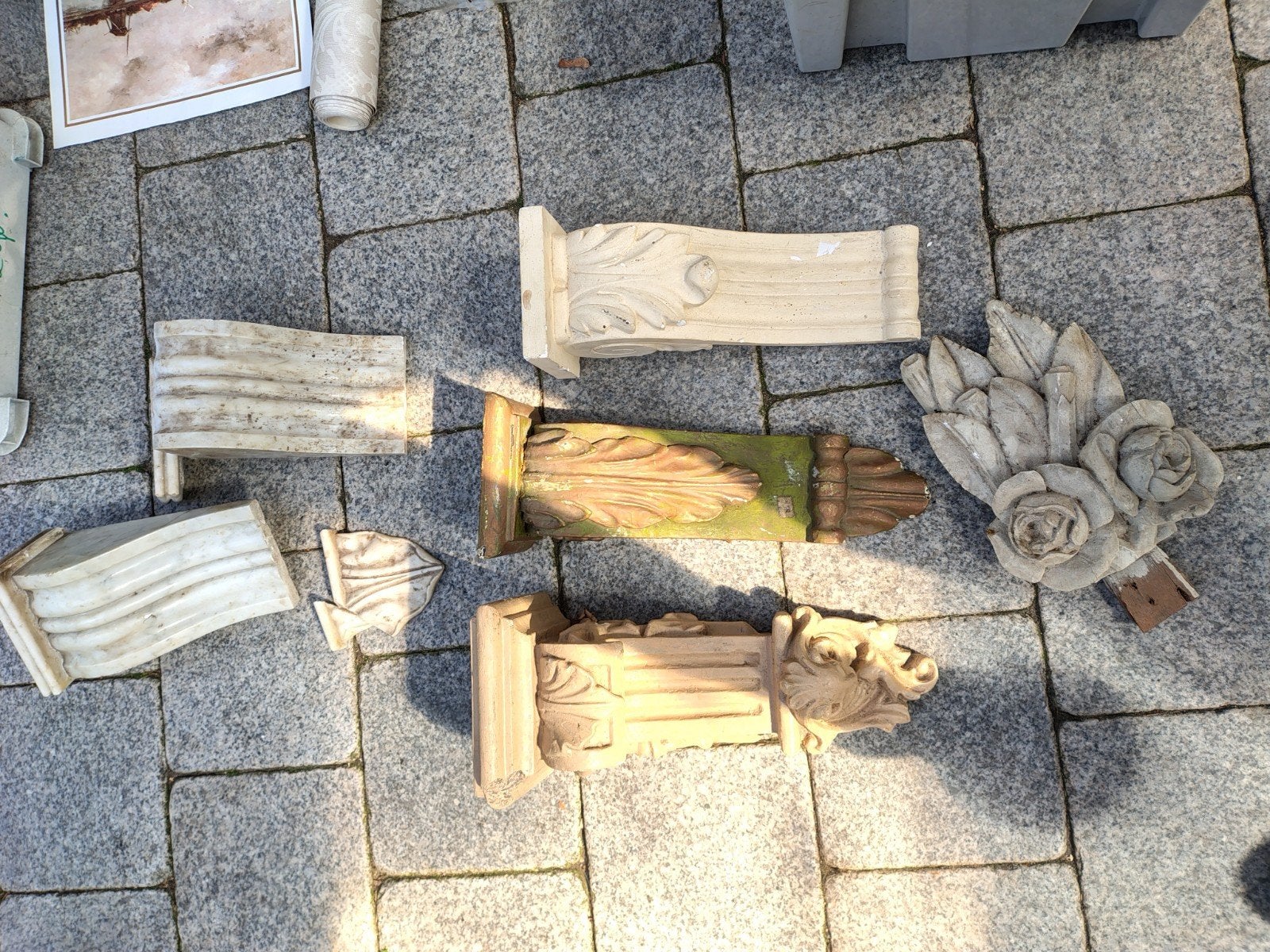 antieke zuilen/console hout, keramiek en marmer, Ophalen