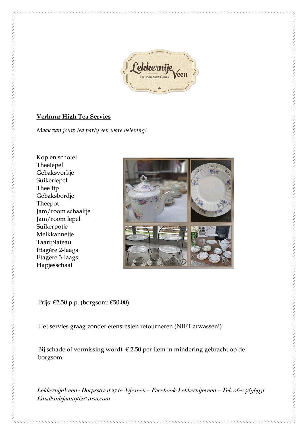 High Tea Servies Verhuur - Maak je tea party compleet!, Ophalen, Klassiek, Zo goed als nieuw, Porselein