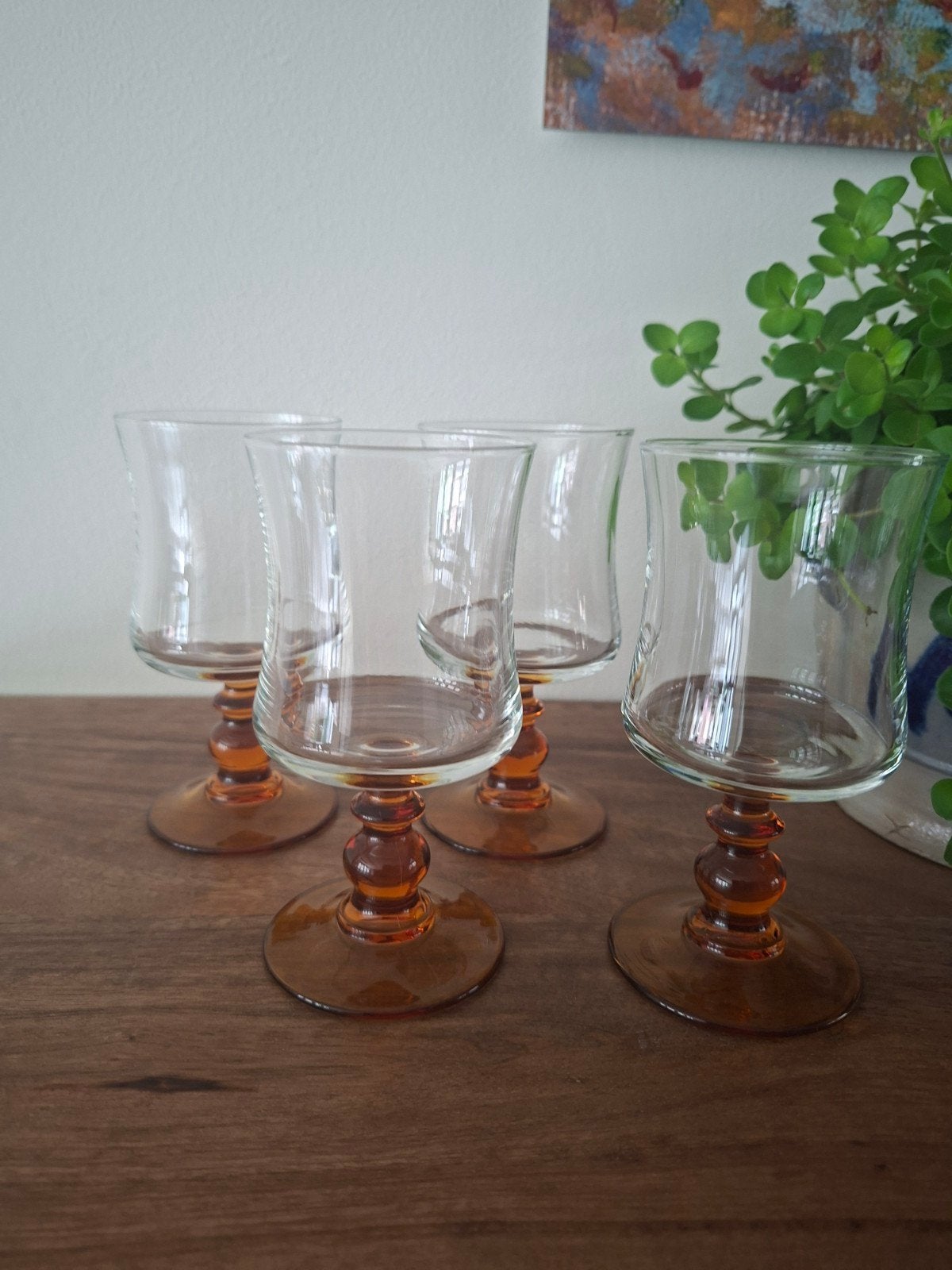 Set van 4 glazen luminarc france met amberkleurige voet, Ophalen of Verzenden