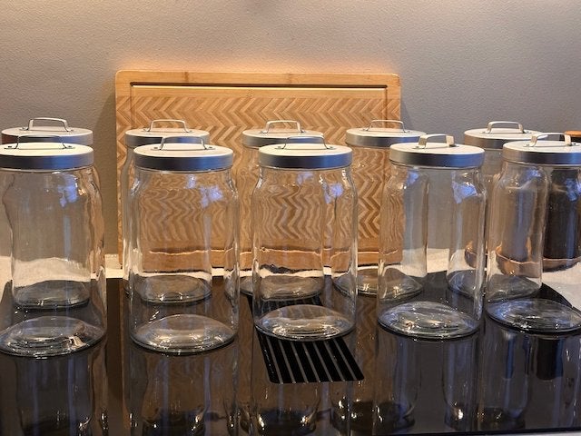 20 glazen voorraadpotten met aluminium deksel – 1L & 2L, Huis en Inrichting, Keuken | Potten en Pannen, Ophalen, Pot, Bus of Blik