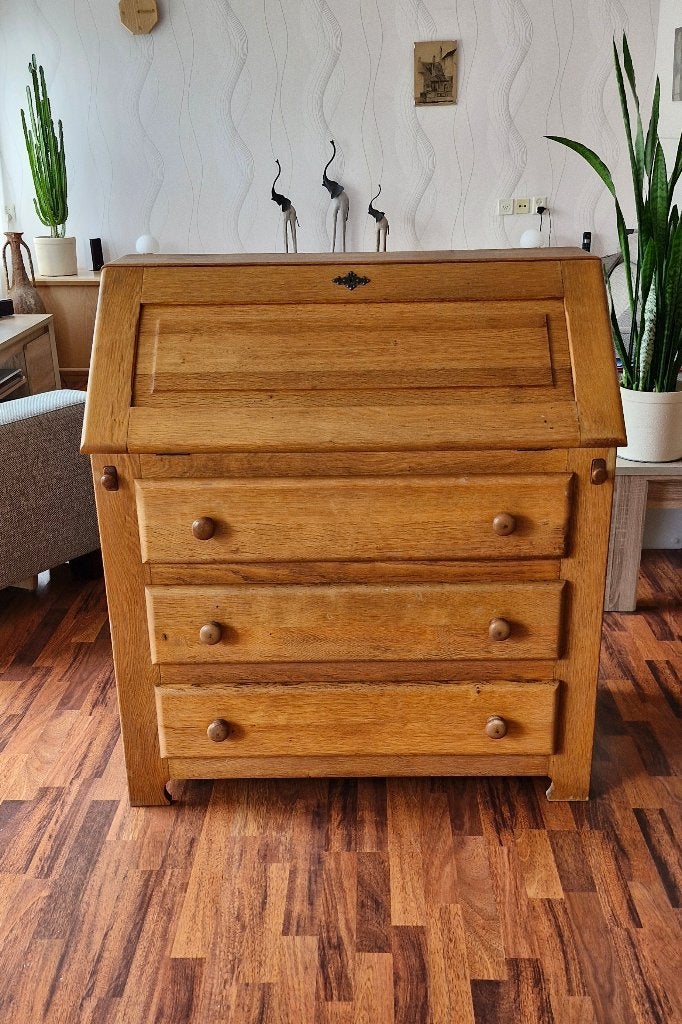 Eikenhouten secretaire van Meubelfabriek Oisterwijk, Ophalen, Gebruikt, 50 tot 100 cm, Eikenhout