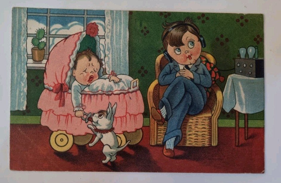 03 Vintage illustrator, baby, hondje, oppas.jaren 30, Ophalen of Verzenden, 1920 tot 1940, Noord-Holland
