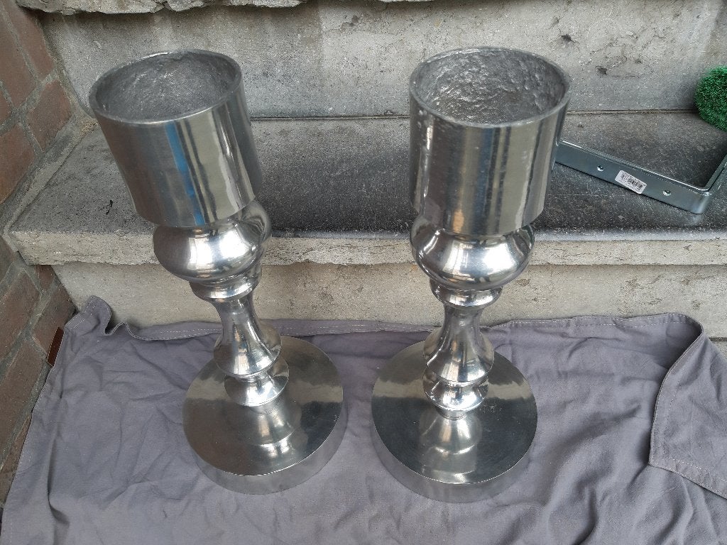 Aluminium of hout, kandelaars heel mooi, twee stuks identiek, Huis en Inrichting, Woonaccessoires | Kandelaars en Kaarsen, Ophalen