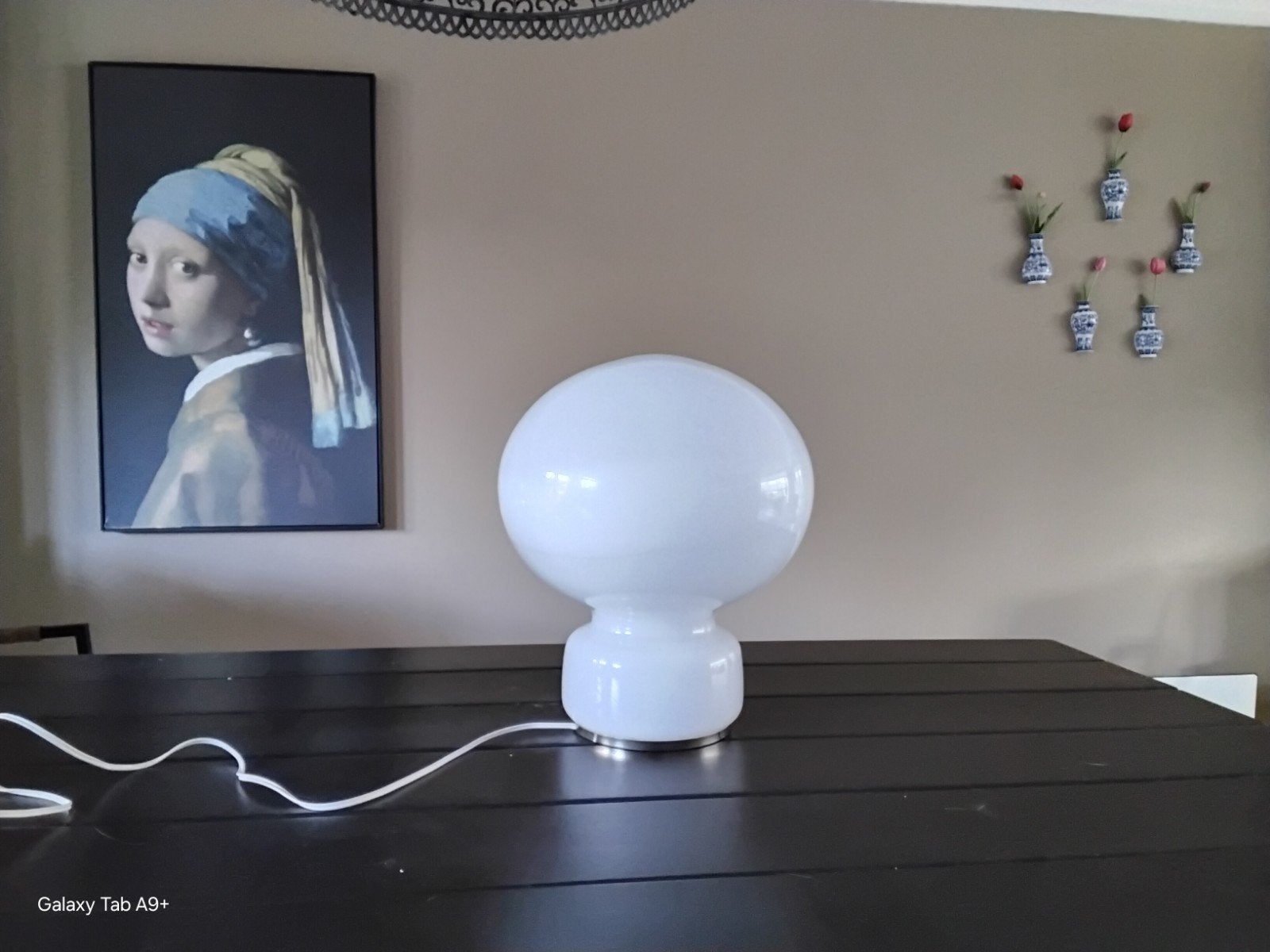 Vintage    Space   Mushroom  lamp van wit opaline glas., Wit, Ophalen, Glas, Vintage