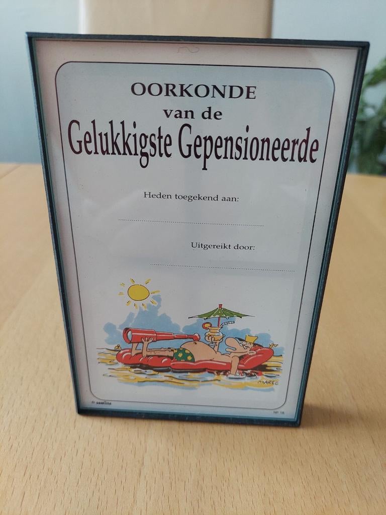 Oorkonde van de gelukkigste Gepensioneerde, Ophalen of Verzenden, Nieuw