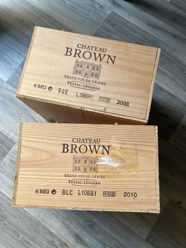 2x Chateau Brown Wijnkisten - Decoratief en Praktisch, Ophalen, Gebruikt, 5 tot 15 flessen, Minder dan 50 cm