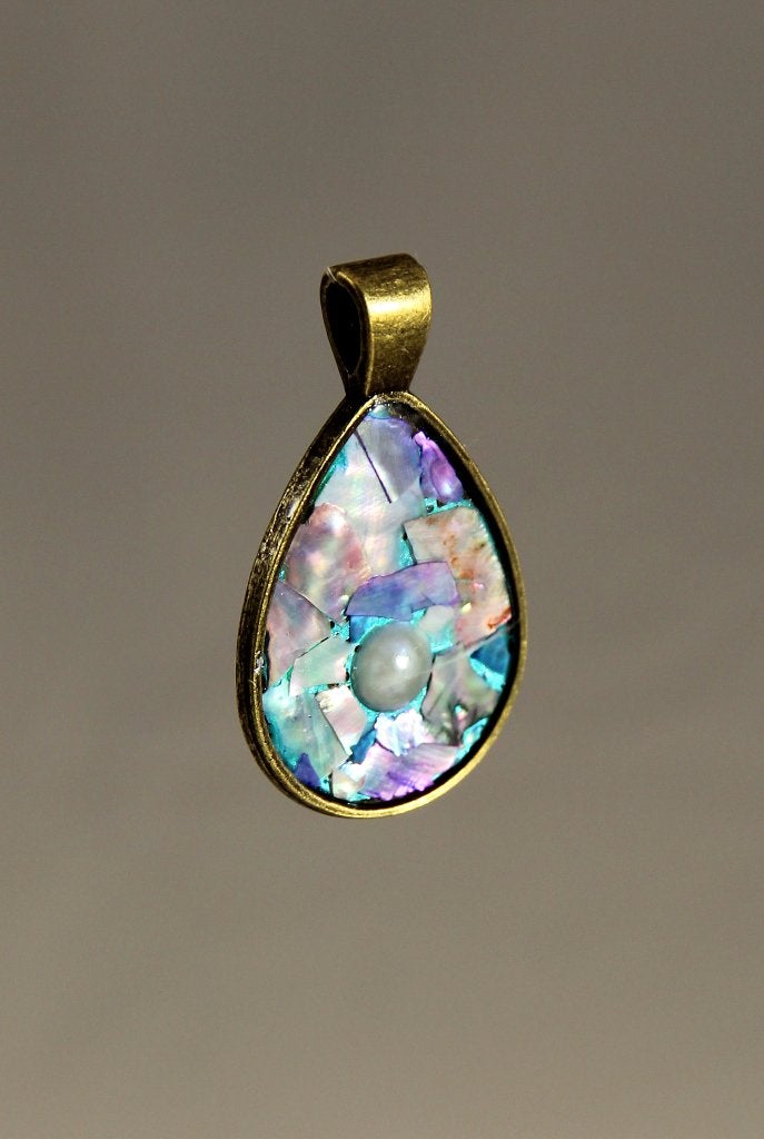 Handgemaakte Abalone Schelp Hanger met Parel, Blauw, Nieuw, Ophalen of Verzenden, Steen of Mineraal