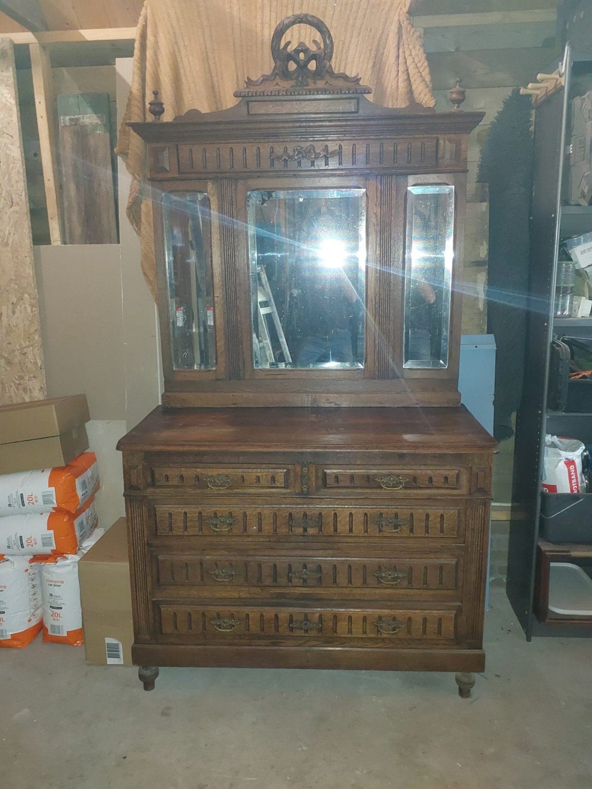 Antieke Eiken  victoriaanse kaptafel met Spiegels en Lades, Ophalen of Verzenden