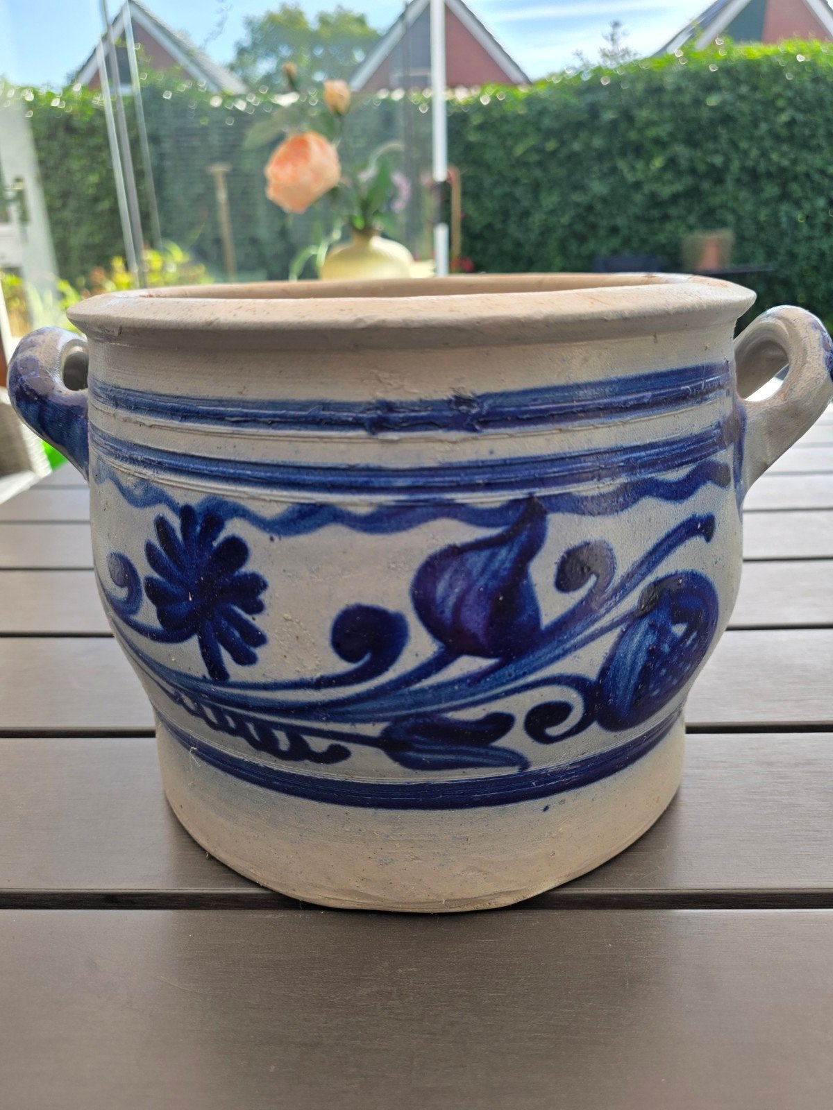 Grote Keulse pot met blauw decor, Ophalen