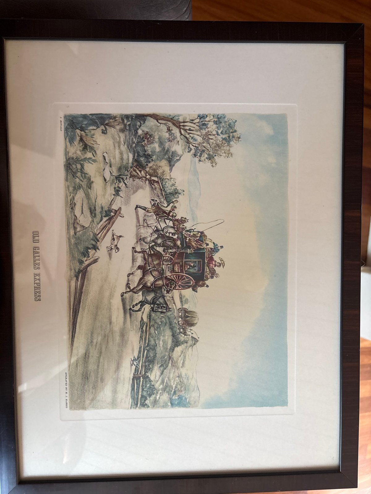Decoratief schilderij: Koets met paarden en jagers, Antiek en Kunst, Kunst | Schilderijen | Klassiek, Ophalen of Verzenden, Landschap