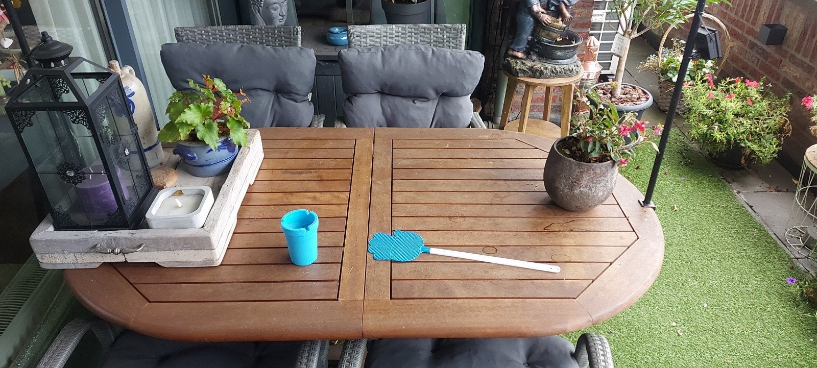 Uitschuifbare houten tuintafel - 90x140/200x73 cm, Tuin en Terras, Tuintafels, Ophalen, Gebruikt, Rechthoekig, Hout