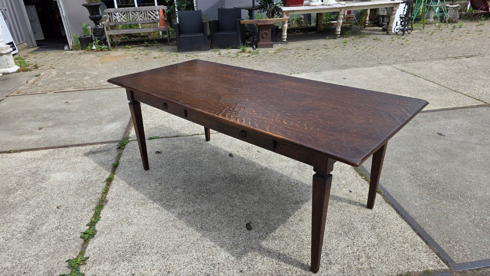 Antieke eikenhouten Franse boeren eettafel, Ophalen
