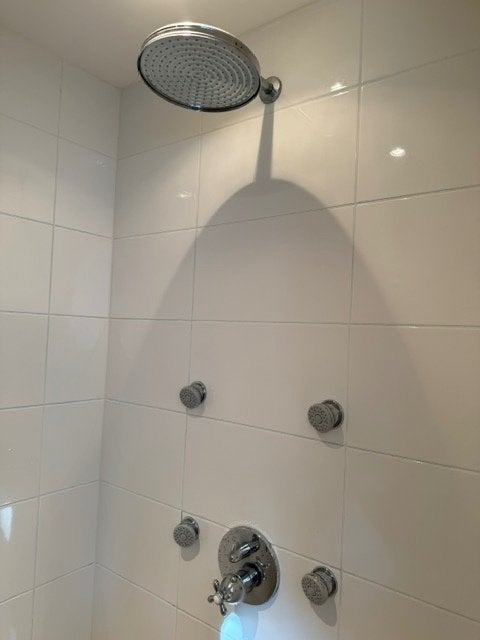 Luxe regendouche, thermostaatkraan en 4 massage spuitkranen, Ophalen, Gebruikt, Chroom, Douche