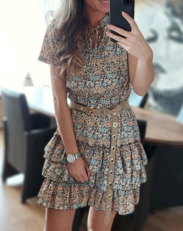 Zomers jurkje met bloemenprint en ruches - Maat L/XL, Kleding | Dames, Meerkleurig, Maat 46/48 (XL) of groter, Musthaves by Elja