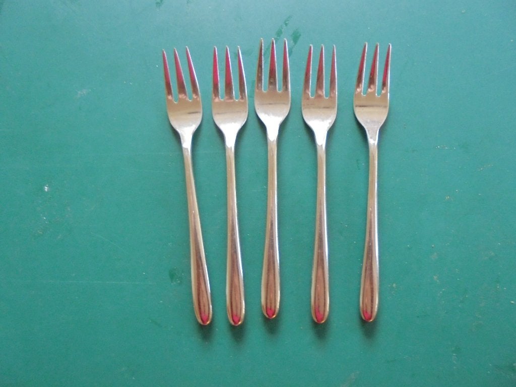 Amefa 18-10 5 gebakvorkjes, Ophalen of Verzenden, Rvs of Chroom