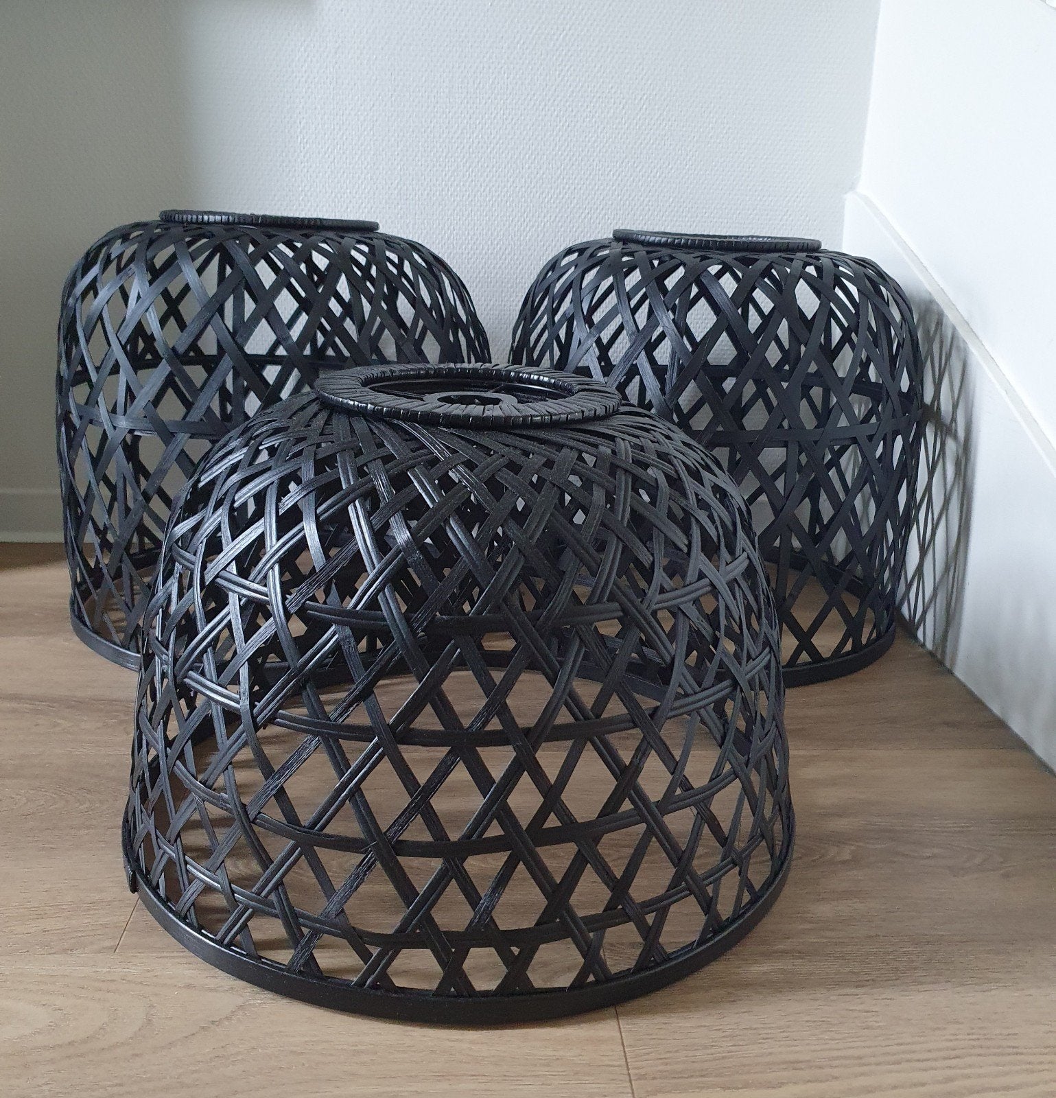 Lampenkappen bamboe, Huis en Inrichting, Ophalen, Zo goed als nieuw, Zwart, Rond