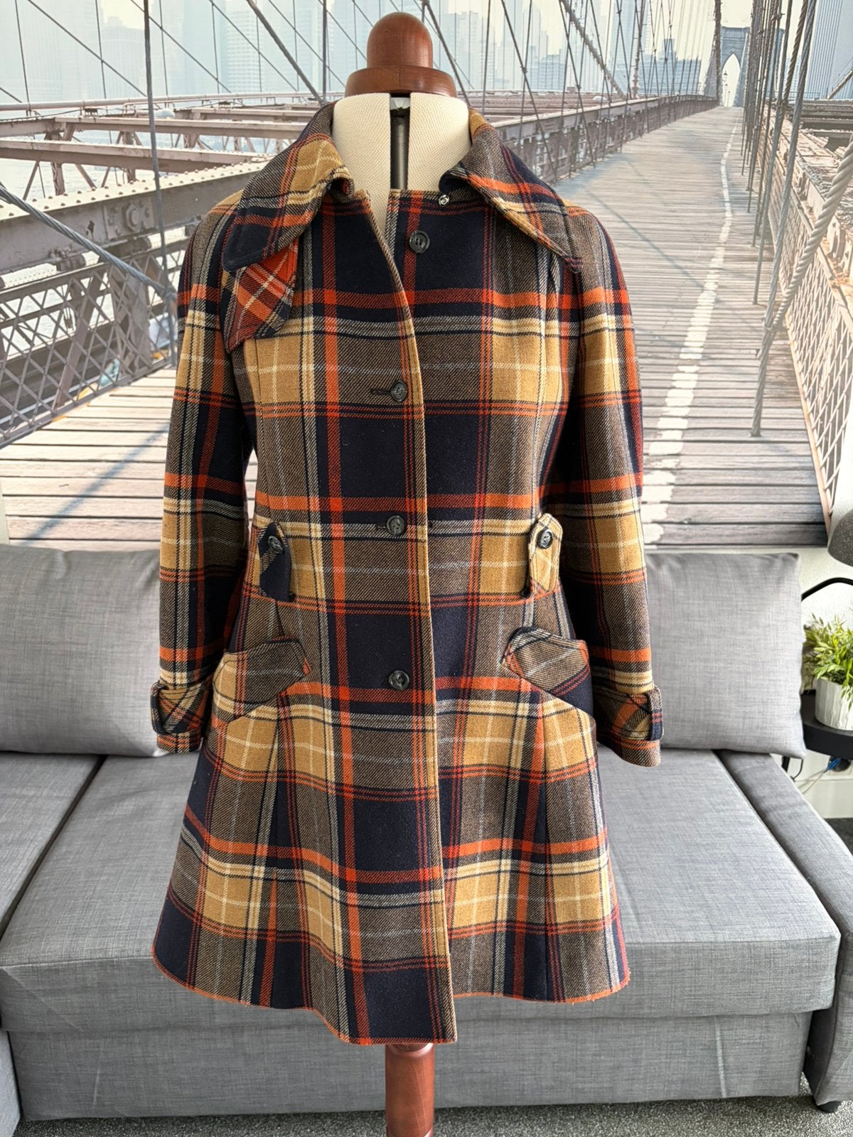 Vintage Geruite 70s Trenchcoat/Winterjas-S, Ophalen of Verzenden, Zo goed als nieuw, Maat 36 (S), Bruin