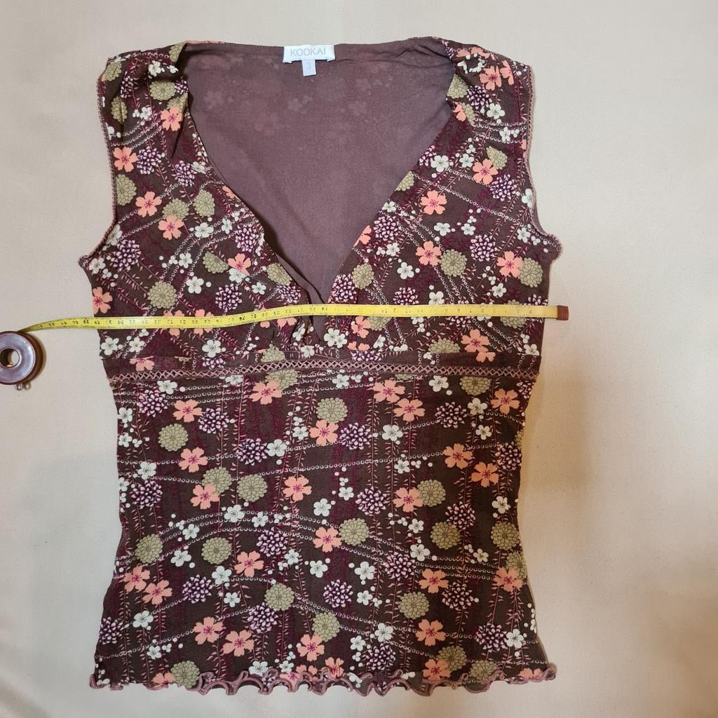Kookaï bloemenprint top met V-hals, maat S, Kookaï, Bruin, Ophalen of Verzenden, Zo goed als nieuw