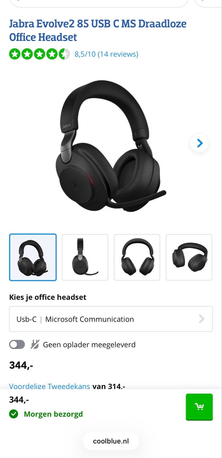 Jabra Evolve2 85 MS USB-C Headset, Audio, Tv en Foto, Koptelefoons, Overige merken, Ophalen of Verzenden, Zo goed als nieuw, Over oor (circumaural)
