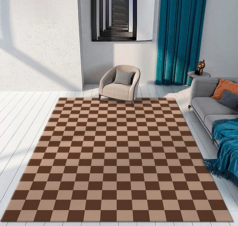 Bruin Beige Geblokt Rechthoekig Vloerkleed / Kleed Tapijt, Verzenden, Beige, Rechthoekig, Nieuw