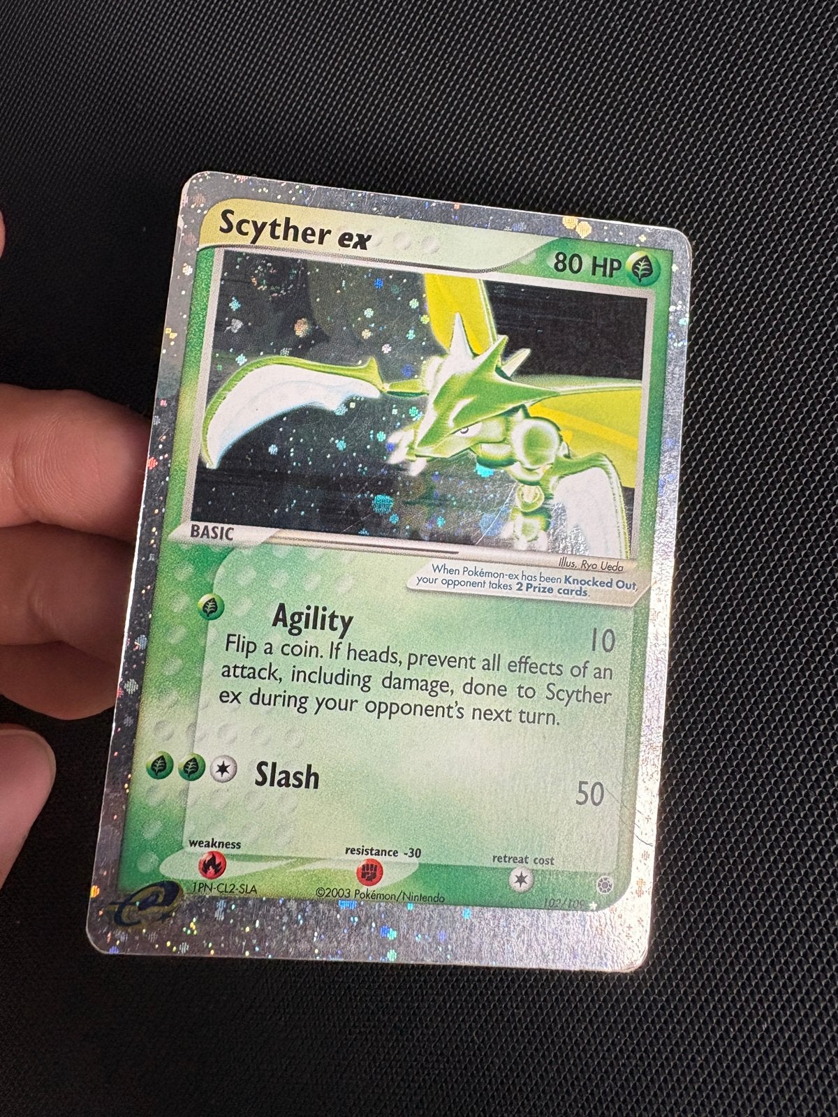 Scyther ex 102/106 met Swirl, Ophalen, Gebruikt, Losse kaart, Foil
