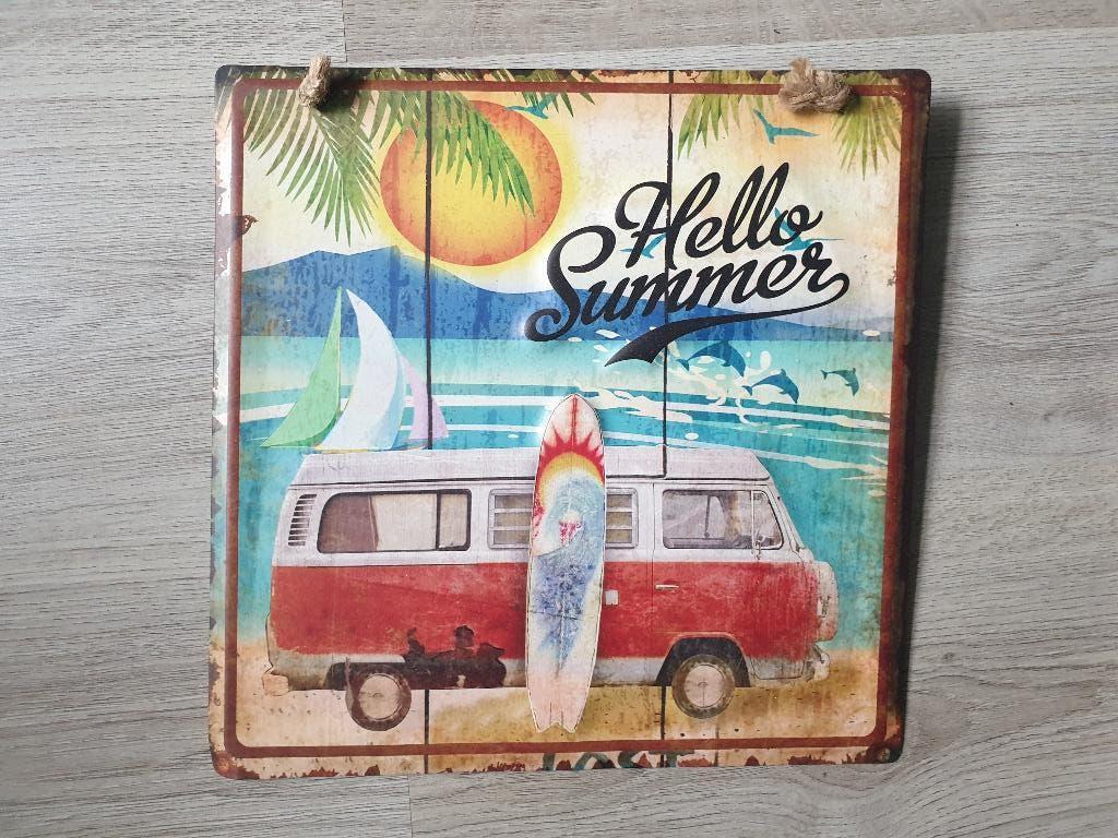 plaat metaal bus vw volkswagen surf rood hello summer, Ophalen of Verzenden, Nieuw
