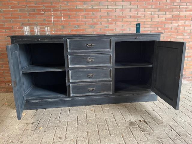 Dressoir 195 CM kleur Oud zwart geschilderd nu extra actie, Dressoir oud gemaakt 195 cm breed nu voor een actie prijs, 150 tot 200 cm