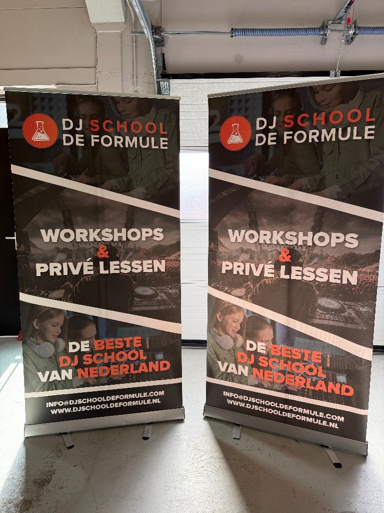 Roll-up banners "DJ School De Formule" – 210x102 cm – 2stuks, Ophalen of Verzenden, Gebruikt, Overige typen