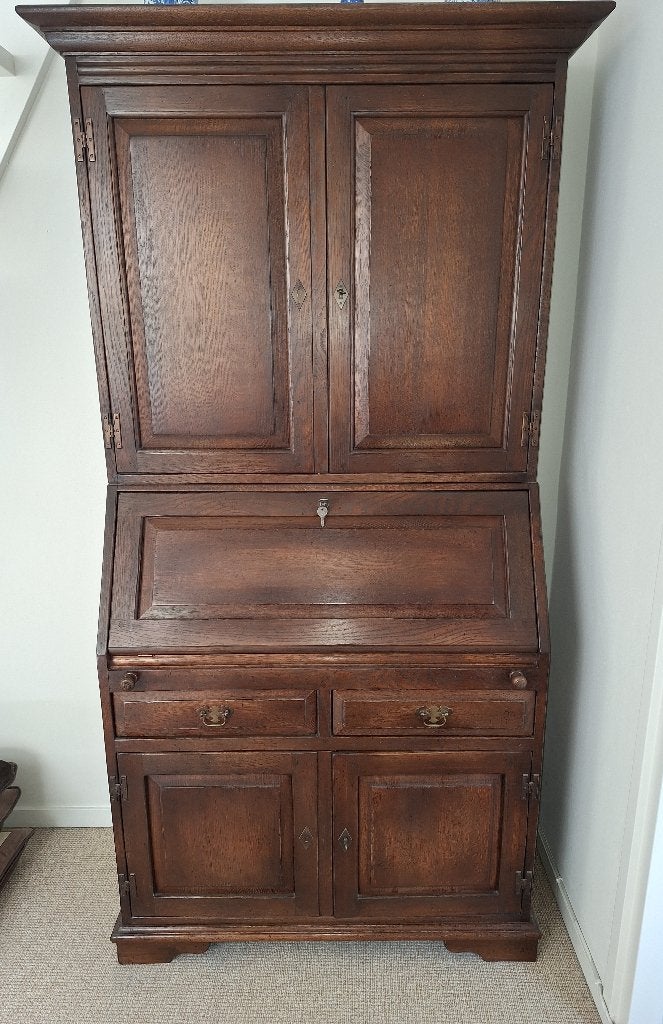 Antiek Eiken Secretaire met Boekenkast, Ophalen, Zo goed als nieuw, Antiek, Klassiek, Landelijk