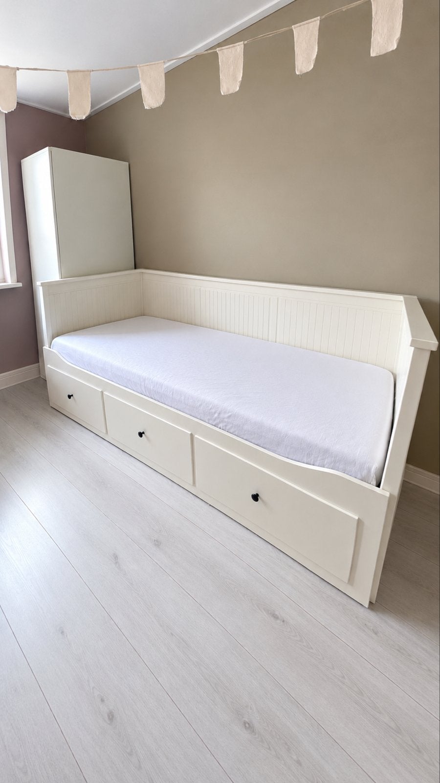 IKEA HEMNES Bedbank wit met 3 lades en matras, Ophalen, Verstelbaar, Eenpersoons, Wit