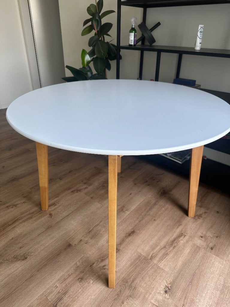 JYSK JEGIND Round Dining Table Ø105 cm – White/Natural Oak, Ophalen, Rond, 50 tot 100 cm, Zo goed als nieuw